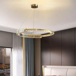 Load image into Gallery viewer, Sparkle flipped rondo Gold LED chandelier