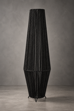 Load image into Gallery viewer, Black rope floor lamp unlit on grey background