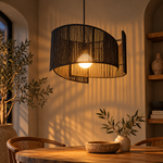 Load image into Gallery viewer, Spiral Rope Pendant Light Black - lights on