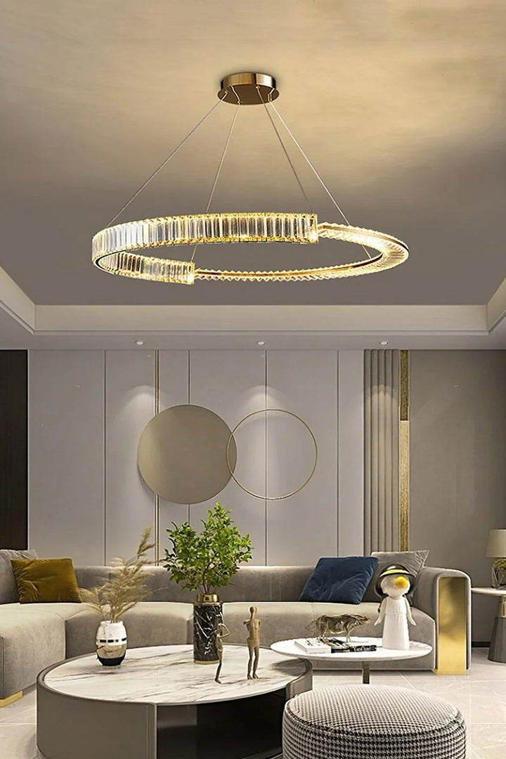 Sparkle flipped rondo Gold LED chandelier