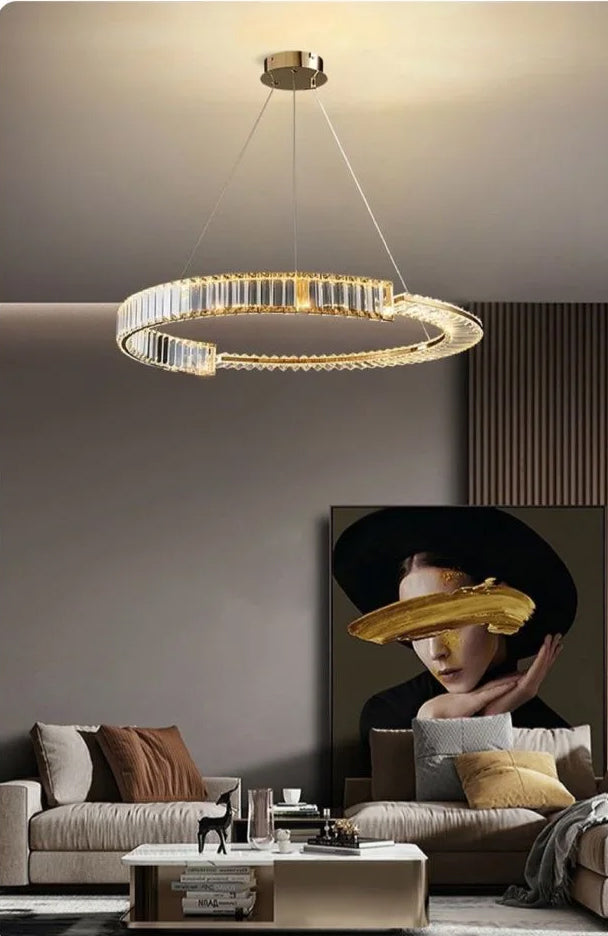 Sparkle flipped rondo Gold LED chandelier