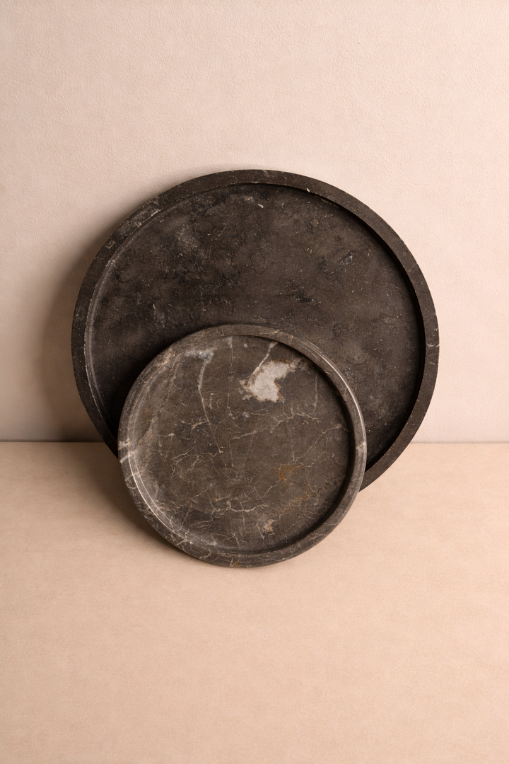 Black Marquina marble tray set (30 cm & 20 cm)