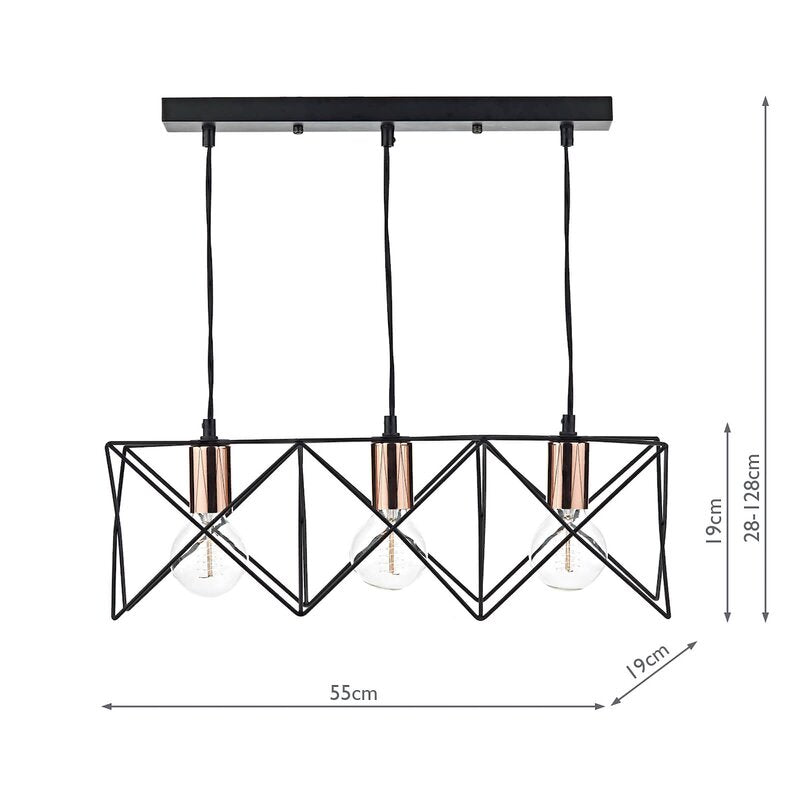 triple Star  fit line Chandelier  - Black