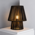 Load image into Gallery viewer, Noura black rope table lamp lights on