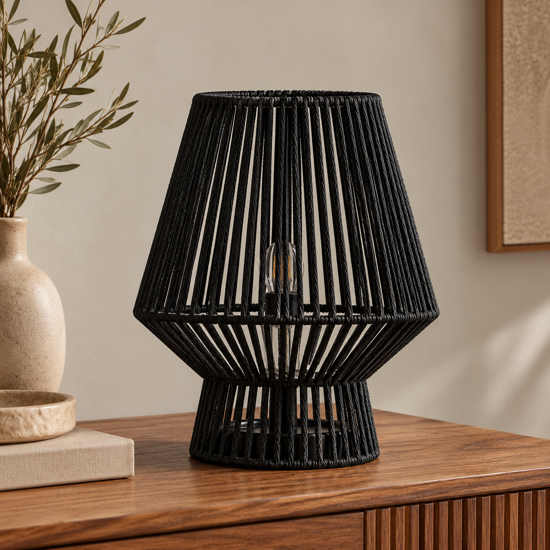 Sahara black table lamp lights off