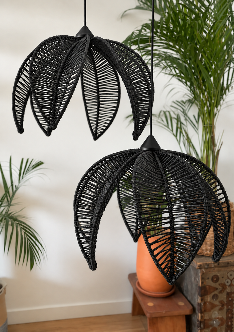Black leaf pendant light off, daytime