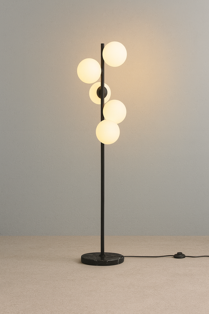 Black Globo di vetro floor lamp  - 5 globes