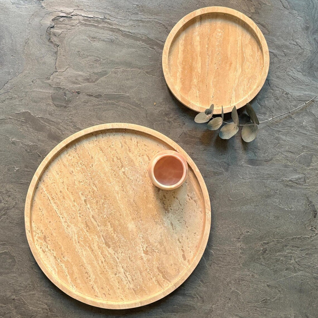 Travertine marble tray set (30 cm & 20 cm)