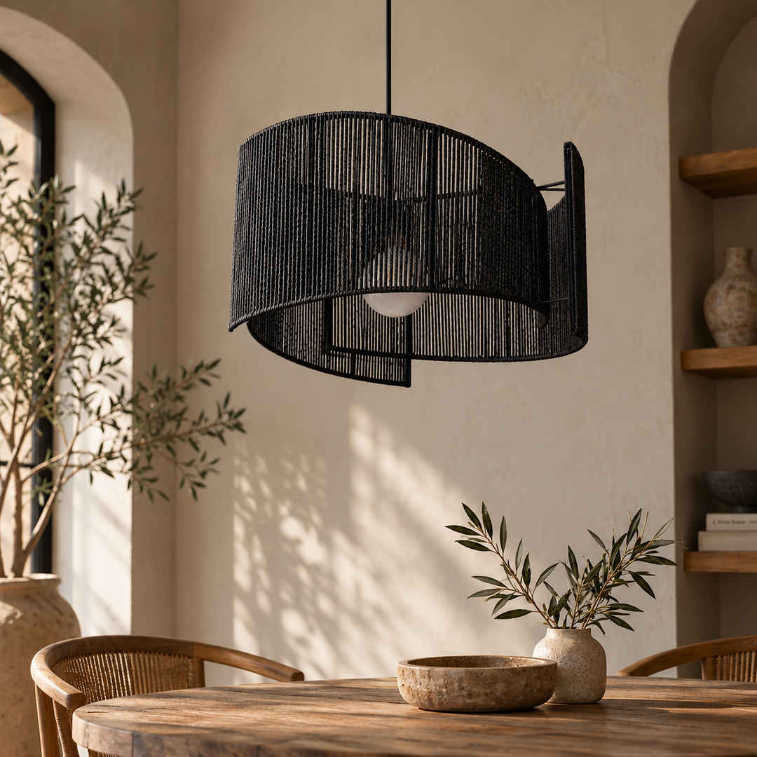 Spiral Rope Pendant Light Black - lights off
