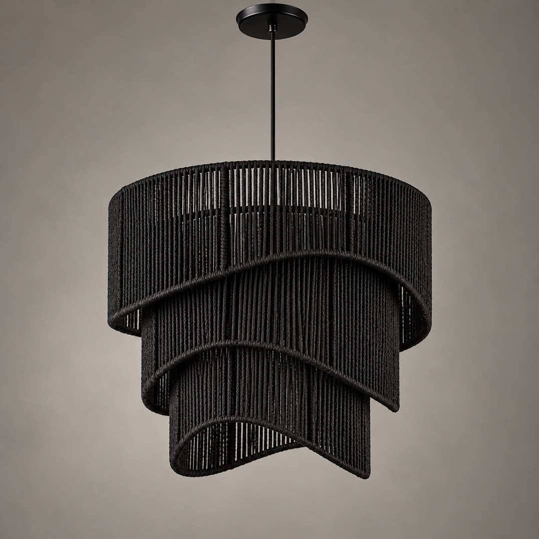 Black cascading rope chandelier lights off