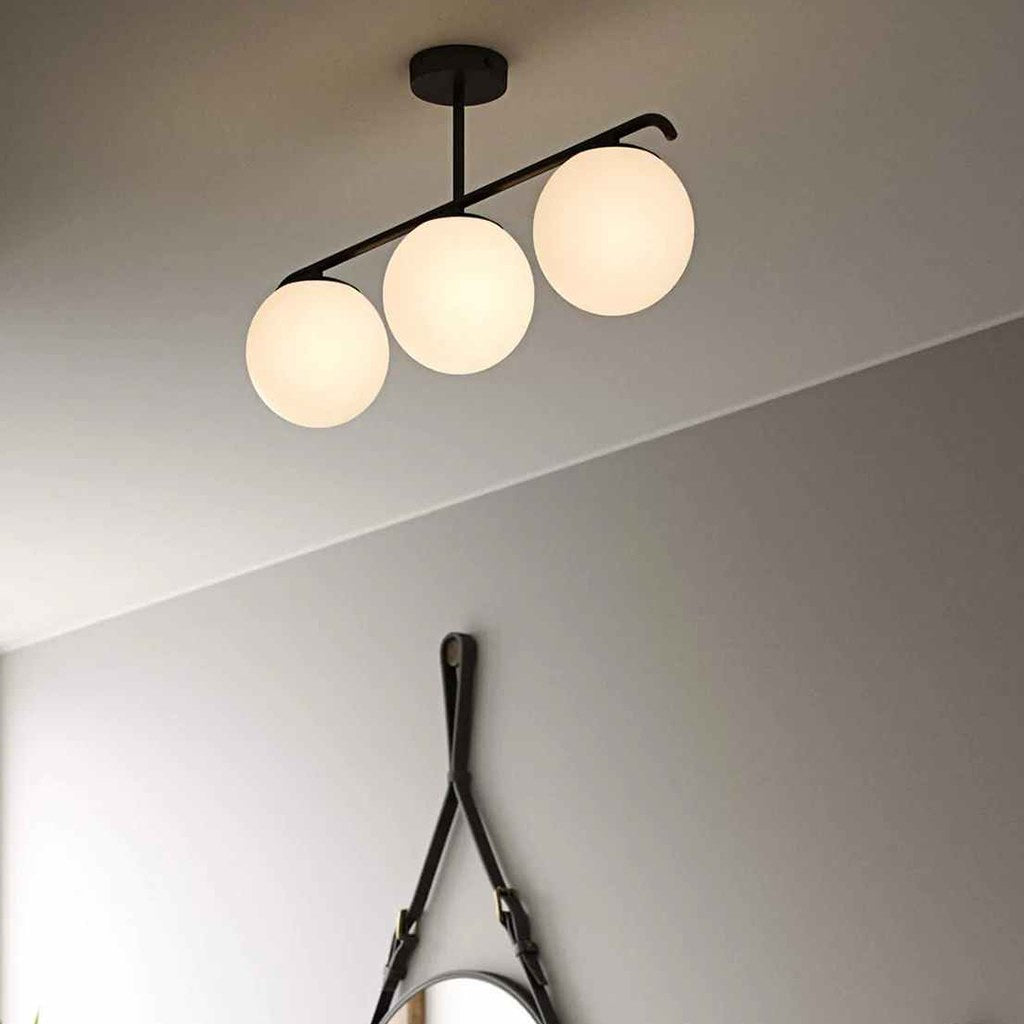 Black Globo di vetro Chandelier - 3 globes