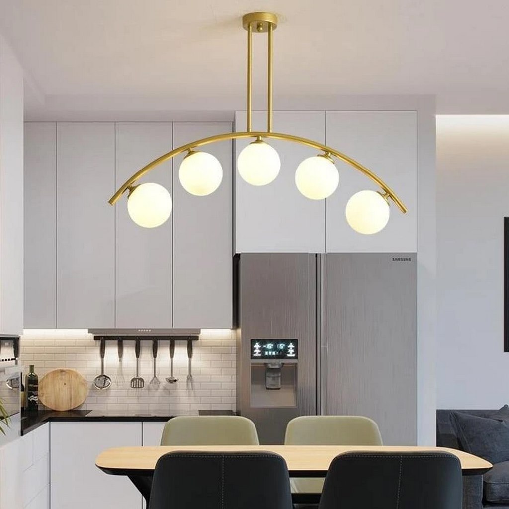 Gold Globo di vetro Chandelier - 5  globes