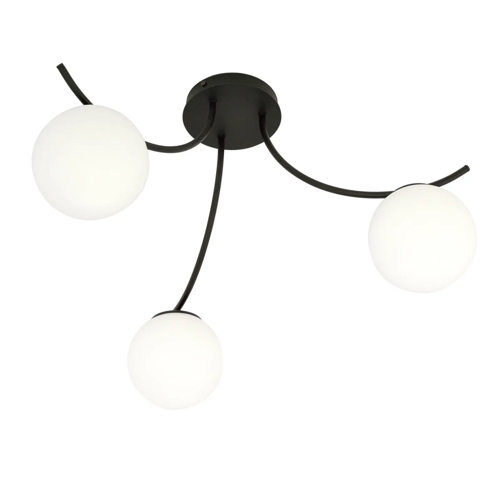 Black turned Globo di vetro Chandelier - 3 globes